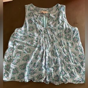 LOFT Women’s Floral Sleeveless Teal Shell Top, size XXL